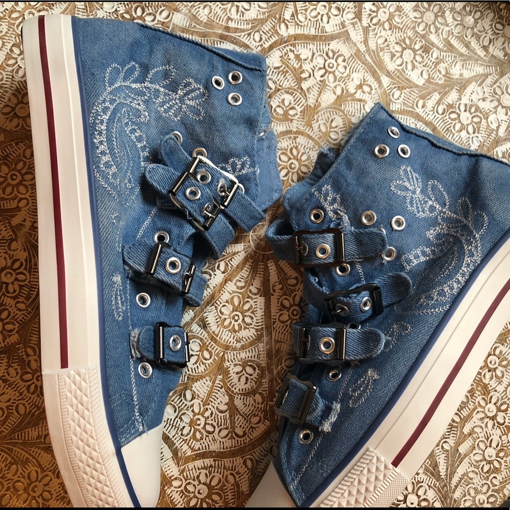 New Paisley Embroidered Denim High Top Sneakers - Picture 6 of 13